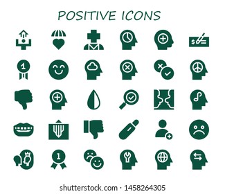 positive icon set. 30 filled positive icons.  Simple modern icons about  - Motivation, Emotions, Psychology, Mind, Positive, Check, Quality, Happy, Rate, Dislike, Negative, Check mark