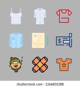 positive icon set. vector set about templates, shirt, list and check icons set.