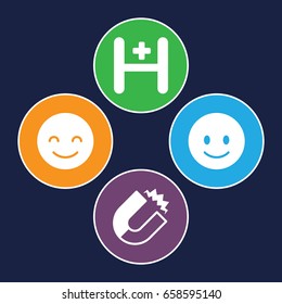 Positive icons set. set of 4 positive filled icons such as smiling emot, hospital