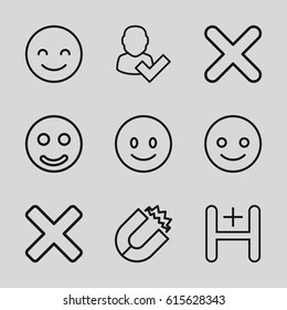 Positive icons set. set of 9 positive outline icons such as hospital, cross, smiling emot, smile, magnet