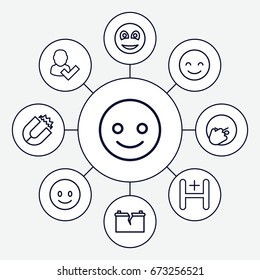 Positive icons set. set of 9 positive outline icons such as hospital, smiley, broken battery, smiling emot, facepalm emot, magnet