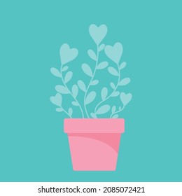 Positive illustration with a growing flower with hearts in a pot. Postcard, poster, print in doodle style for decoration, textiles.