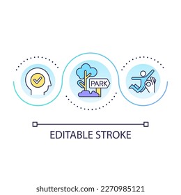 Positive impact of walking loop concept icon. Spend time in fresh air. Healthcare. Boost brain activity abstract idea thin line illustration. Isolated outline drawing. Editable stroke. Arial font used