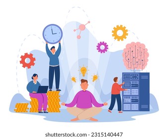 Positive influence of AI development vector illustration. Drawing of people getting new ideas, better time management, cutting budget expenses. Artificial intelligence, modern technology concept