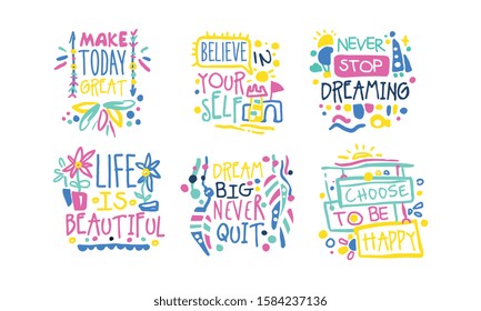 Positive Inspirational and Motivational Quotes Vector Set