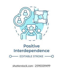 Positive interdependence soft blue concept icon. Competition success, trophy. Partnership, teamwork. Round shape line illustration. Abstract idea. Graphic design. Easy to use in infographic