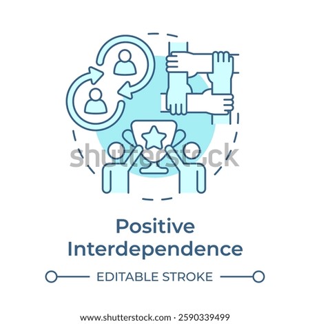 Positive interdependence soft blue concept icon. Competition success, trophy. Partnership, teamwork. Round shape line illustration. Abstract idea. Graphic design. Easy to use in infographic