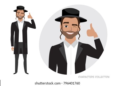 Positive jewish man smiling and recommended.