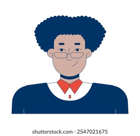 Homem latino-americano positivo com óculos retrato 2D personagem de desenho animado. Imagem do perfil do funcionário do escritório masculino hispânico pessoa isolada vetor plano no fundo branco. Ilustração especial colorida