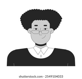 Homem latino-americano positivo com óculos retrato preto e branco personagem linha 2D. Imagem masculina do perfil do funcionário do escritório hispânico isolado vetor pessoa contorno. Ilustração de ponto monocromático