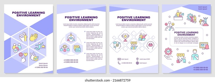 Positive learning environment brochure template. Leaflet design with linear icons. Editable 4 vector layouts for presentation, annual reports. Arial-Black, Myriad Pro-Regular fonts used