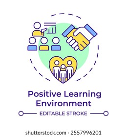 Positive learning environment multi color concept icon. Safe classroom atmosphere open for inclusion. Round shape line illustration. Abstract idea. Graphic design. Easy to use in blog post