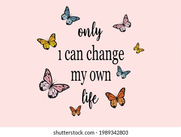 positive lettering butterfly hand drawn design 