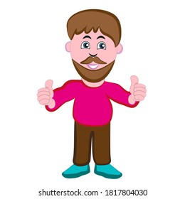 Positive man with beard and mustache on his face isolated on white background.