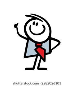 Positive man in a business suit gave a thumbs up and shows a gesture of approval. Vector illustration of an office worker.