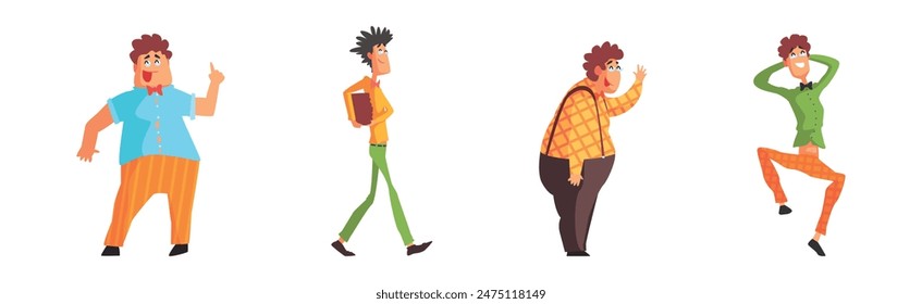 Positive Man Character with Smiling Face Feeling Euphoric and in High Spirit Vector Set