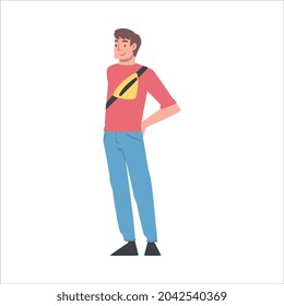 Positive Man Character Standing with Smiling Face Feeling Euphoric and in High Spirits Vector Illustration