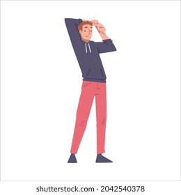 Positive Man Character Standing with Smiling Face Feeling Euphoric and in High Spirits Vector Illustration