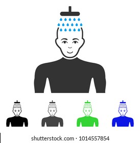 Positive Man Shower vector pictograph. Vector illustration style is a flat iconic man shower symbol with gray, black, blue, green color versions. Person face has cheerful emotion.