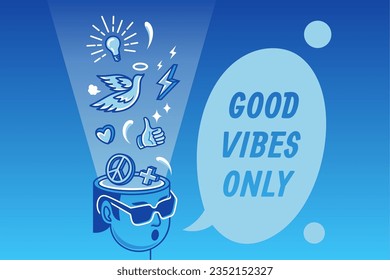 Positive Mindset Illustration background that contains symbol of peace, spirit, kindness, idea, appreciation, love and positivity.