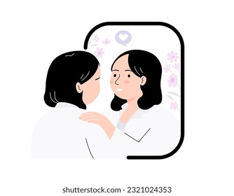 Positive mirror talk, mental health concept. Flat vector illustration.