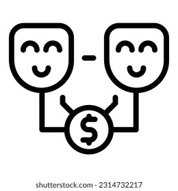 Positive money emotion icon outline vector. Work free. Dream coin