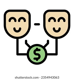 Positive money emotion icon outline vector. Work free. Dream coin color flat
