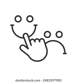 Positive mood, in line design. Positive mood, happiness, joy, optimism, positivity, smile, good vibes on white background vector. Positive mood editable stroke icon.