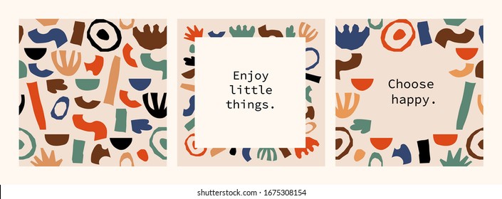Afiches de motivación positiva con presupuesto en fondo abstracto moderno con formas mínimas en colores neutros para la decoración, ilustración vectorial