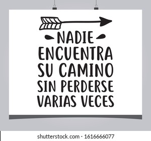 Positive motivational phrase that says in Spanish: "No one finds their way without getting lost several times"