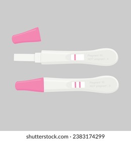 Positive, negative 2 lines pregnancy test kits isolated on white background. Pregnant, childbirth concept. Vector illustration