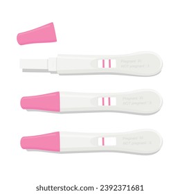 Positive, negative 2 lines pregnancy test kits isolated on white background. Pregnant, childbirth concept. Vector illustration