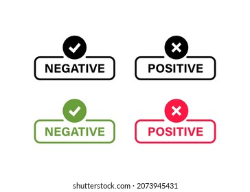 Insignia positiva y negativa covid-19. Ilustración del vector aislada en fondo blanco