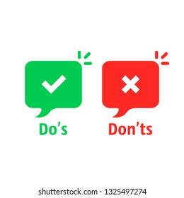 positive and negative check marks. concept of do's and don'ts checkmarks sign or okay or fail for checklist. flat checkbox or complaint logotype graphic red and green simple design isolated on white