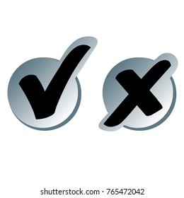 Positive & Negative Check Marks Isolated on White Background in Monochrome. Modern Sticker Design Style. Vector Illustration
