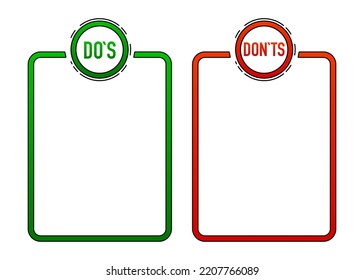 Positive and Negative comparison, Approved and Rejected, Dos and Donts, Pros and Cons list. Vector illustration.