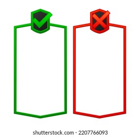 Positive and Negative comparison, Approved and Rejected, Dos and Donts, Pros and Cons list. Vector illustration.