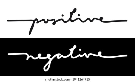 Positive and negative concept lettering. Handwritten words on white and black background. Continuous line lettering drawing. Vector illustration web banner