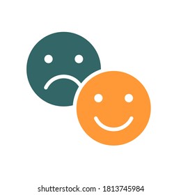 Positive and negative emoji colored icon. Level of satisfaction, good and bad emotions, rating symbol