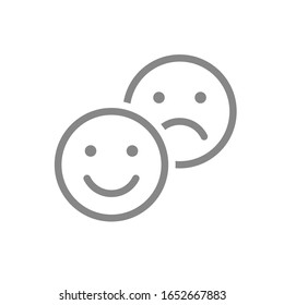 Positive and negative emoji line icon. Level of satisfaction, good and bad emotions, rating symbol