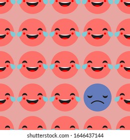 Positive and Negative emotions. Seamless background. Sad and Happy Mood Icons. Vector illustration for web design or print.