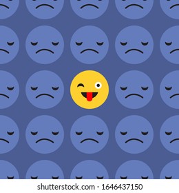 Positive and Negative emotions. Seamless background. Sad and Happy Mood Icons. Vector illustration for web design or print.