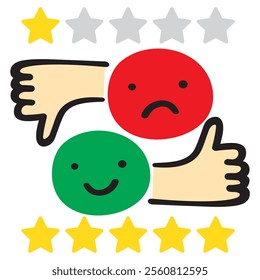Positive or negative feedback. Costumer satisfaction. Flat vector illustration on white background.