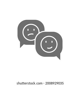 Positive and negative feedback, speech bubble grey icon.