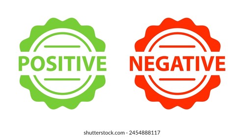 Positive and negative, label. Two green and red stickers