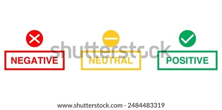 Positive and negative neutral label banner button with check mark icon sign, checkmark tick and cross sign checkbox icons.