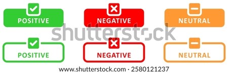 Positive and negative neutral label banner button with check mark icon sign.