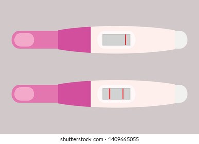 Positive and negative pregnancy test on gray background.