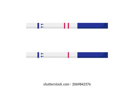 Pruebas de embarazo positivas y negativas aisladas en el fondo blanco. Ilustración del vector