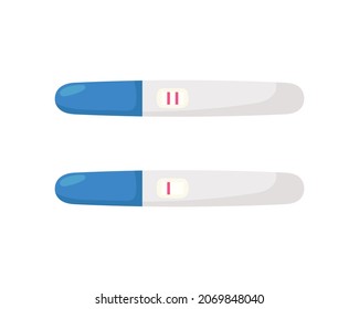 Pruebas de embarazo positivas y negativas aisladas en el fondo blanco. Ilustración del vector